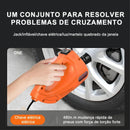 Kit Macaco Elétrico 4 em 1 — Compressor de Ar, Chave de Impacto 480 N.m, Lanterna LED e Macaco Hidráulico 5 Toneladas 12V