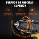 Furadeira-parafusadeira de 21V com 2 baterias, kit completo incluindo caixa de papel e acessórios, adequada para diversos cenários como projetos DIY domésticos e reparos profissionais.